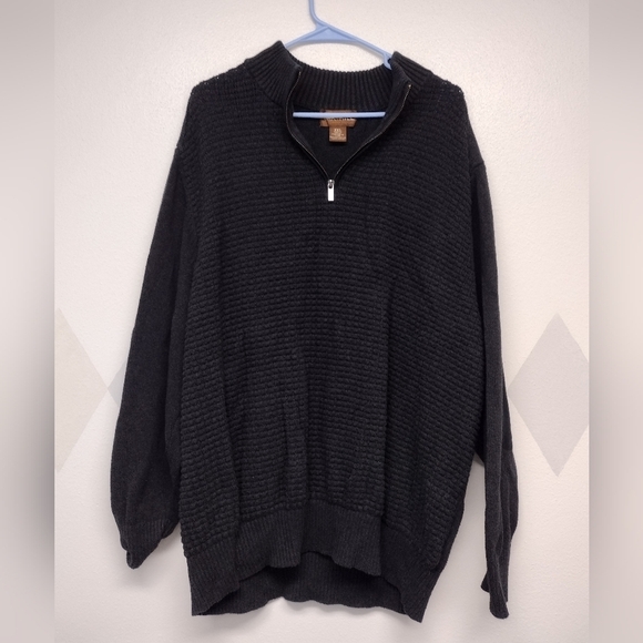 Oak Hill quarter zip pull over sweater with waffle knit front and elbow patches - Picture 2 of 13